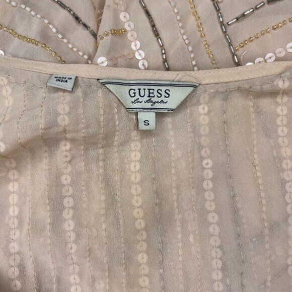 Guess Vintage Sleeveless Sequin Scoop Neck Nude Tank Top Small - Picture 6 of 7